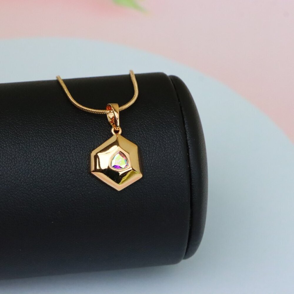 "Gold-Plated Satin White Pendant with Iridescent Center Stone, XPPT1749 - Picture 5 of 13